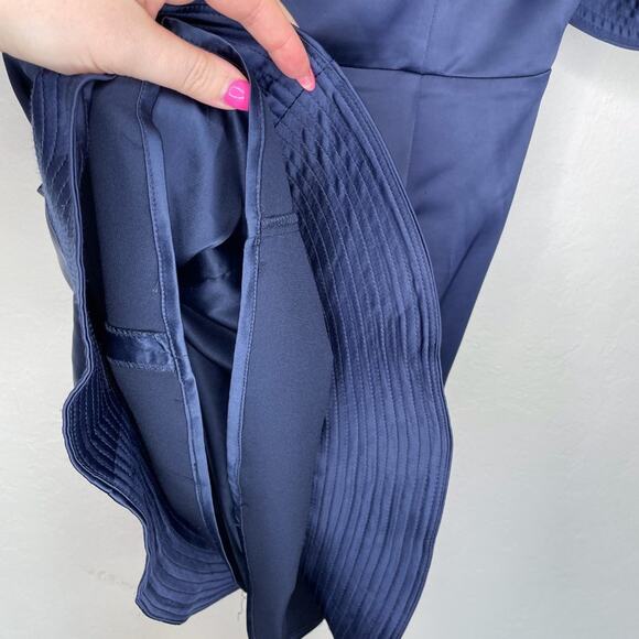 Bardot Athena Frill Off the Shoulder Navy Blue Satin Ruffle Mini Dress 10 Large - Picture 11 of 16